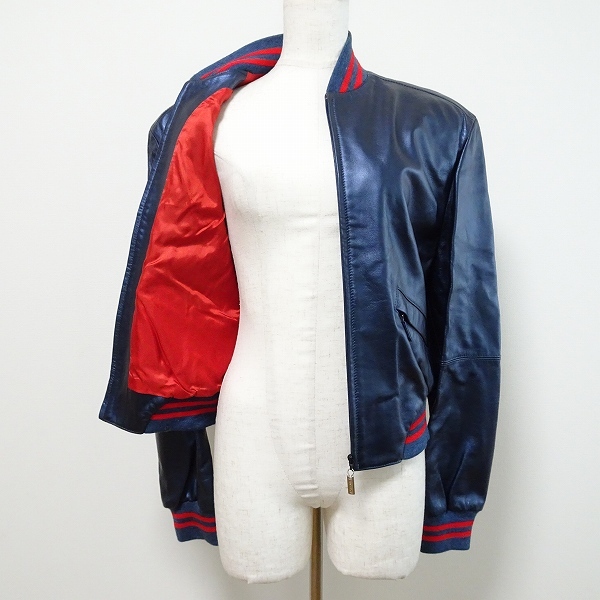 #wnc Escada ESCADA блузон куртка 36 синий серия красный овечья кожа кожа ягненка глянец Zip выше женский [849095]