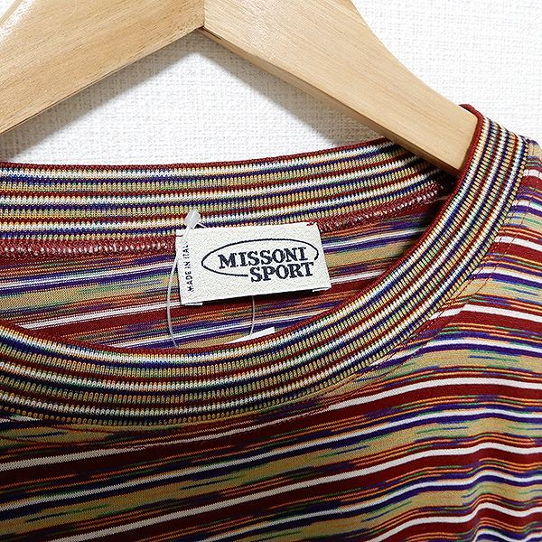 #snc Missoni sport MISSONI SPORTS cut and sewn short sleeves border Italy made XL red series beige multi men's [851231]