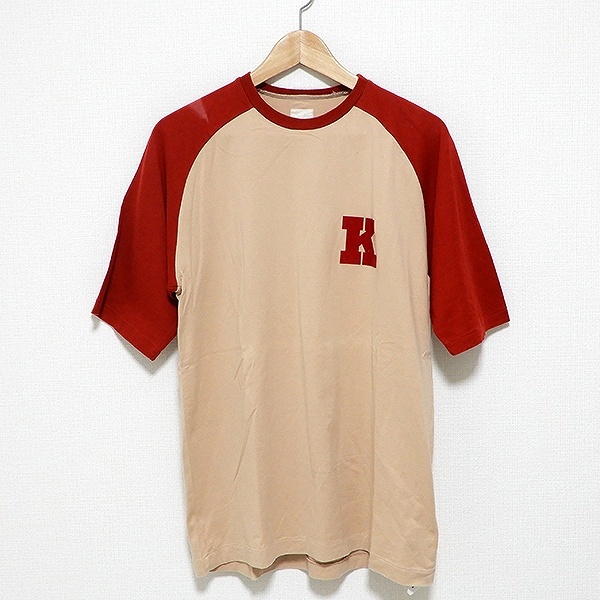 #sxc カールヘルム KarlHelmut Tシャツ 半袖 ラグランスリーブ クルーネック ロゴ フロッキープリント ベージュ 赤 メンズ [834556]_画像1