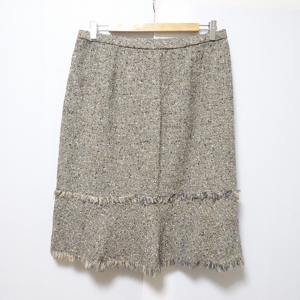 #anc レリアン Leilian スカート 13 グレー ツイード フリンジ 大きいサイズ 美品 レディース [860116]_画像2