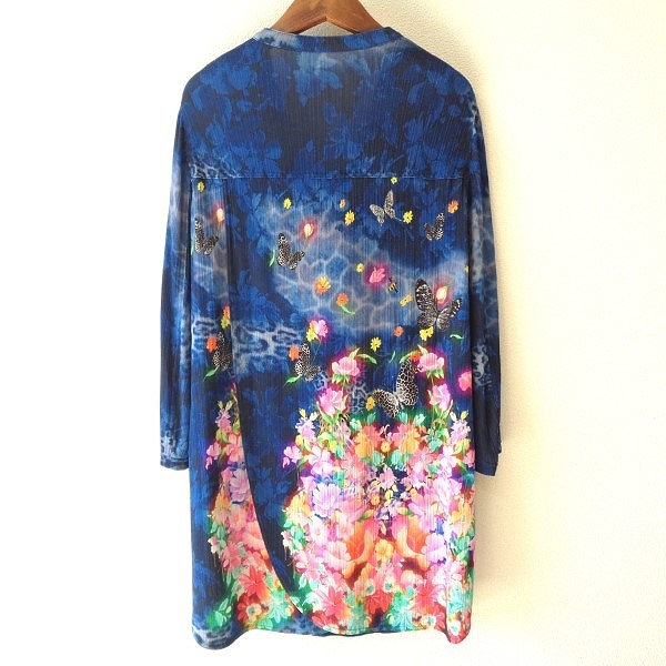 #ancita rear Italiya cardigan 11 blue series long floral print rhinestone tunic lady's [855779]