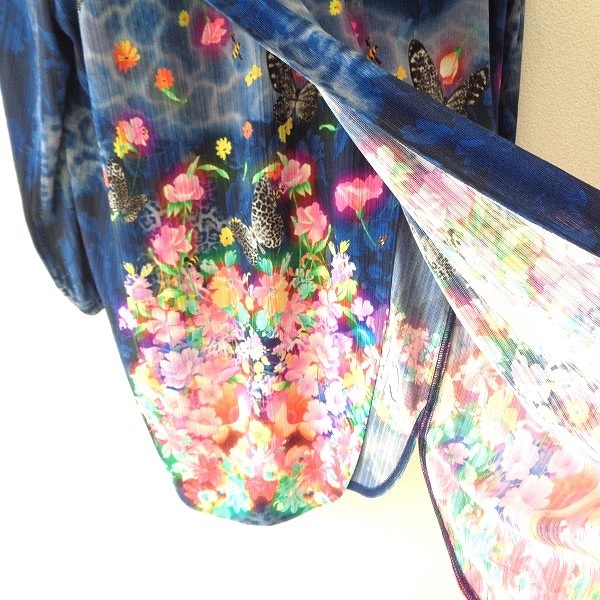 #ancita rear Italiya cardigan 11 blue series long floral print rhinestone tunic lady's [855779]