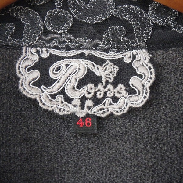 #anc imported car rosaimport Rossa jacket 46 gray black flower motif large size lady's [815850]