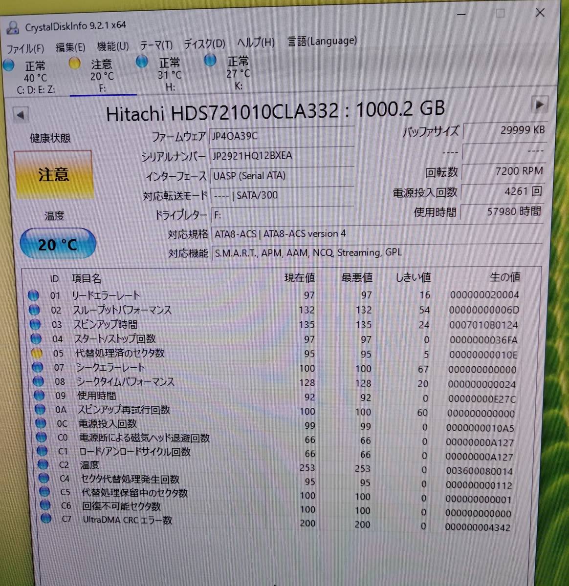 HITACHI HDD １TB 中古品　ジャンク品_画像1