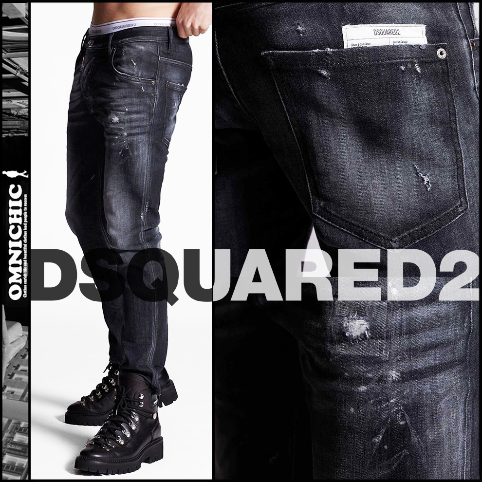 ストレッチ多めで履きやすい!SKATER■新品8.3万【DSQUARED2】ディースクエアードブラックリペア加工スケーターデニム44/W80cm/S74LB0999_画像1