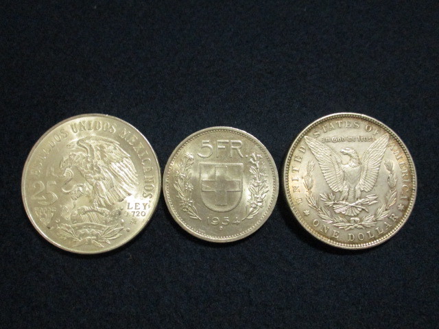 銀貨　３枚　アメリカ・メキシコ・スイス　計64.3g_画像2