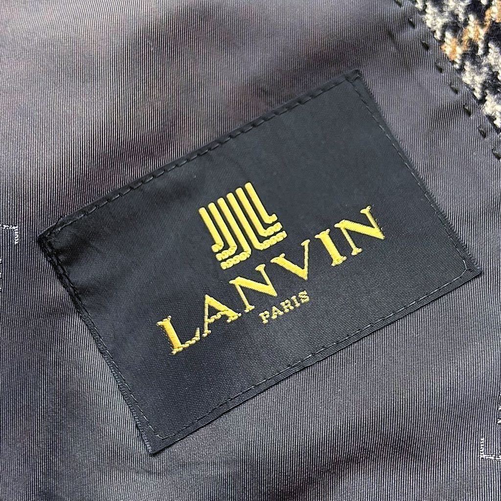 【極美品】幻の最高級カシミヤ★稀少L!!LANVIN ランバン【繊維の宝石】圧巻美色★千鳥柄チェック★テーラードジャケット 艶感 裏地ロゴ総柄_画像8