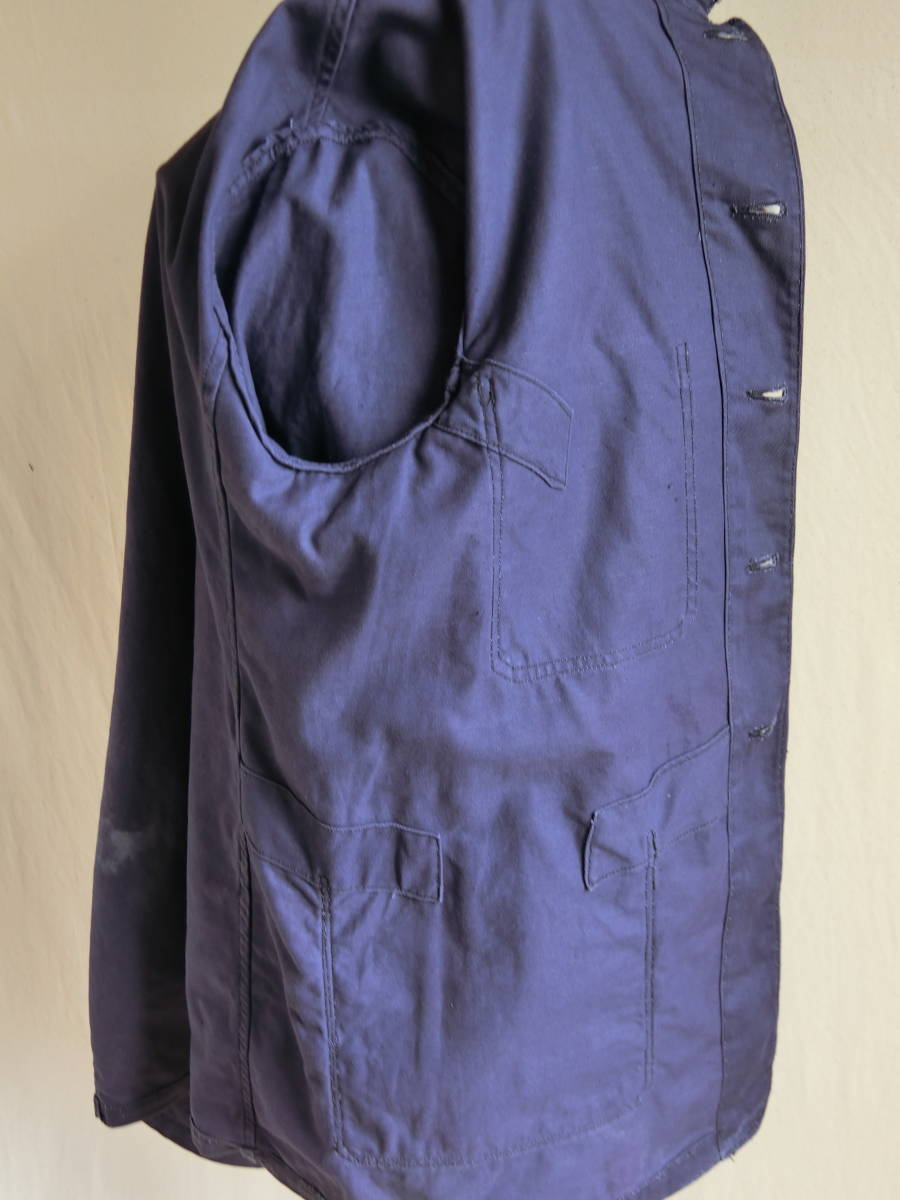 1950sイギリスブルーコットンドリルワークジャケット コート ビンテージ 大きいサイズ スタンドカラー ブリティッシュ カバーオールの画像9