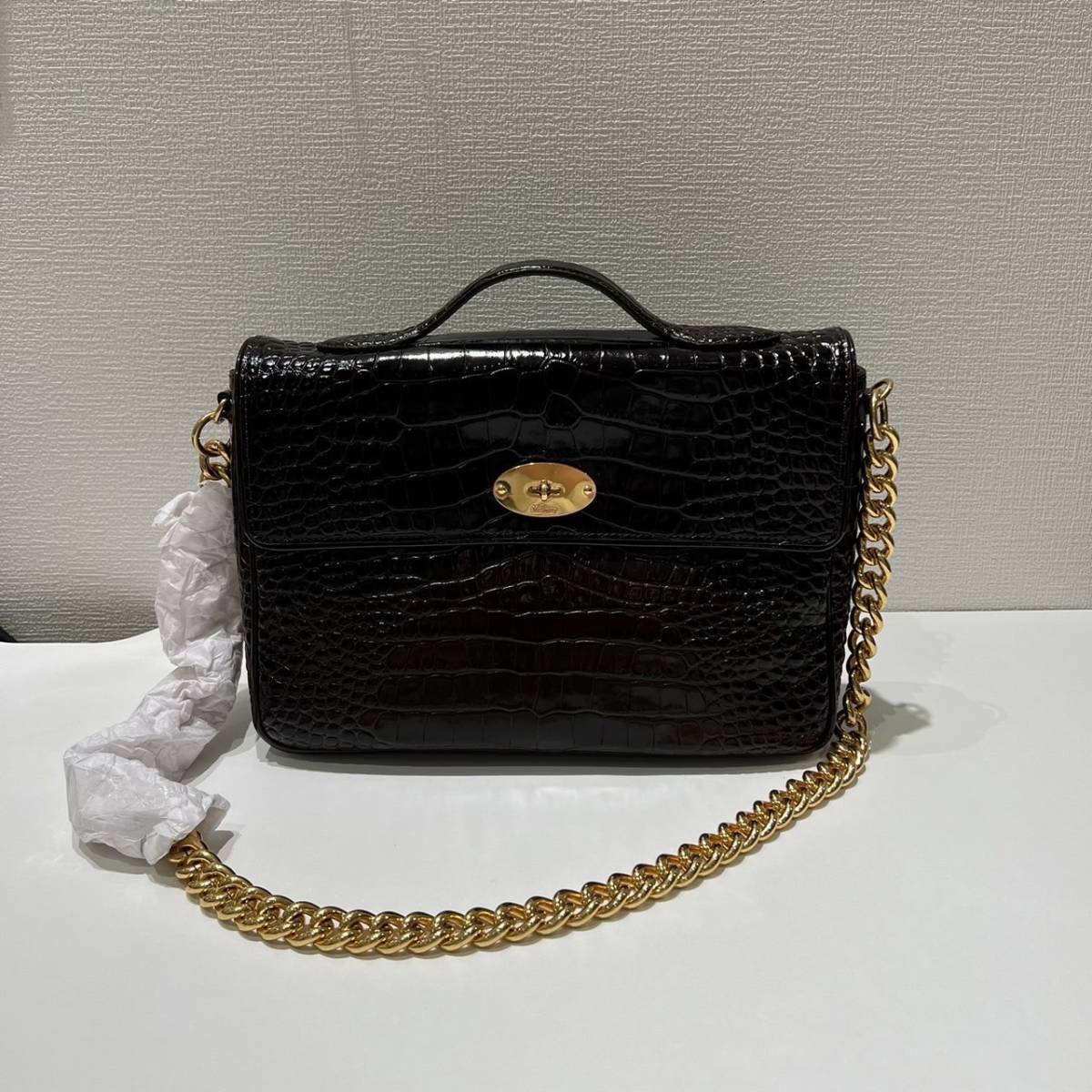 【ND655a】【定価16万5000円】限定品 Mulberry x Alexa Chung Big Guy（マルベリーxアレクサ チャン ビッグ ガイ）シャイニークロコレザー_画像3