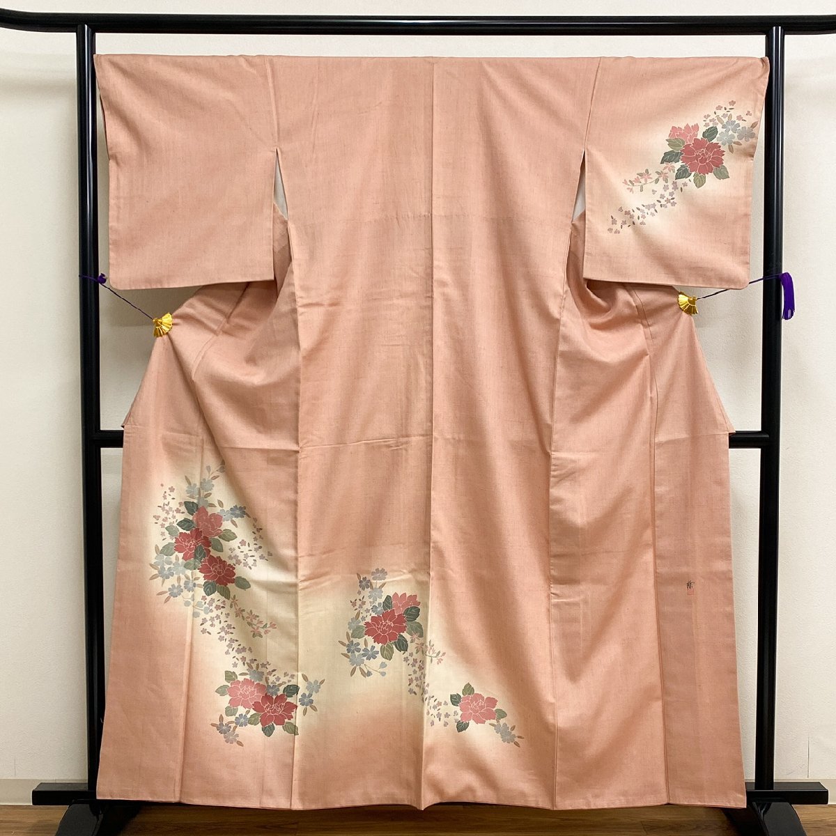着物月花 作家物 品のある花 紬訪問着 正絹 ki512の画像3