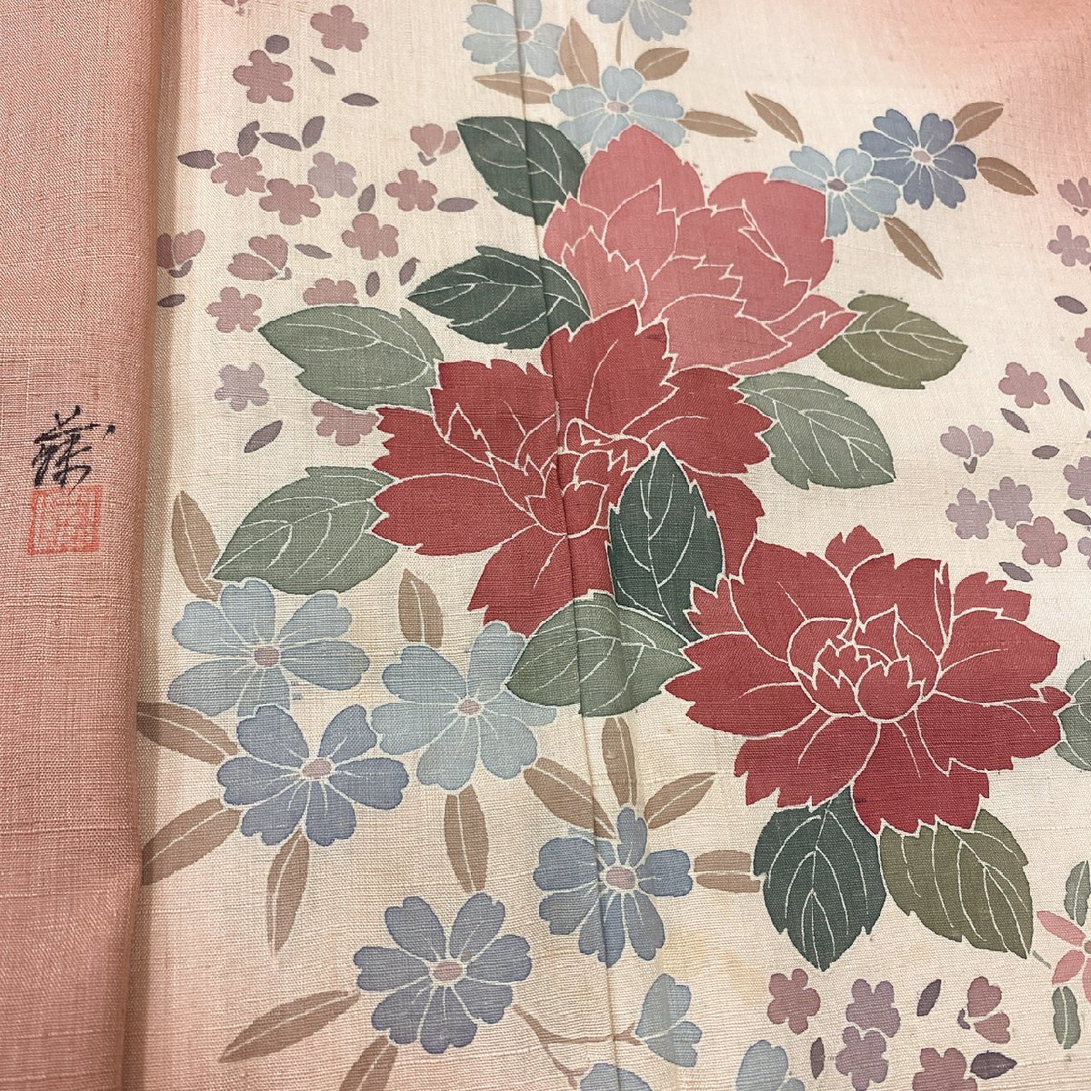 着物月花 作家物 品のある花 紬訪問着 正絹 ki512の画像1