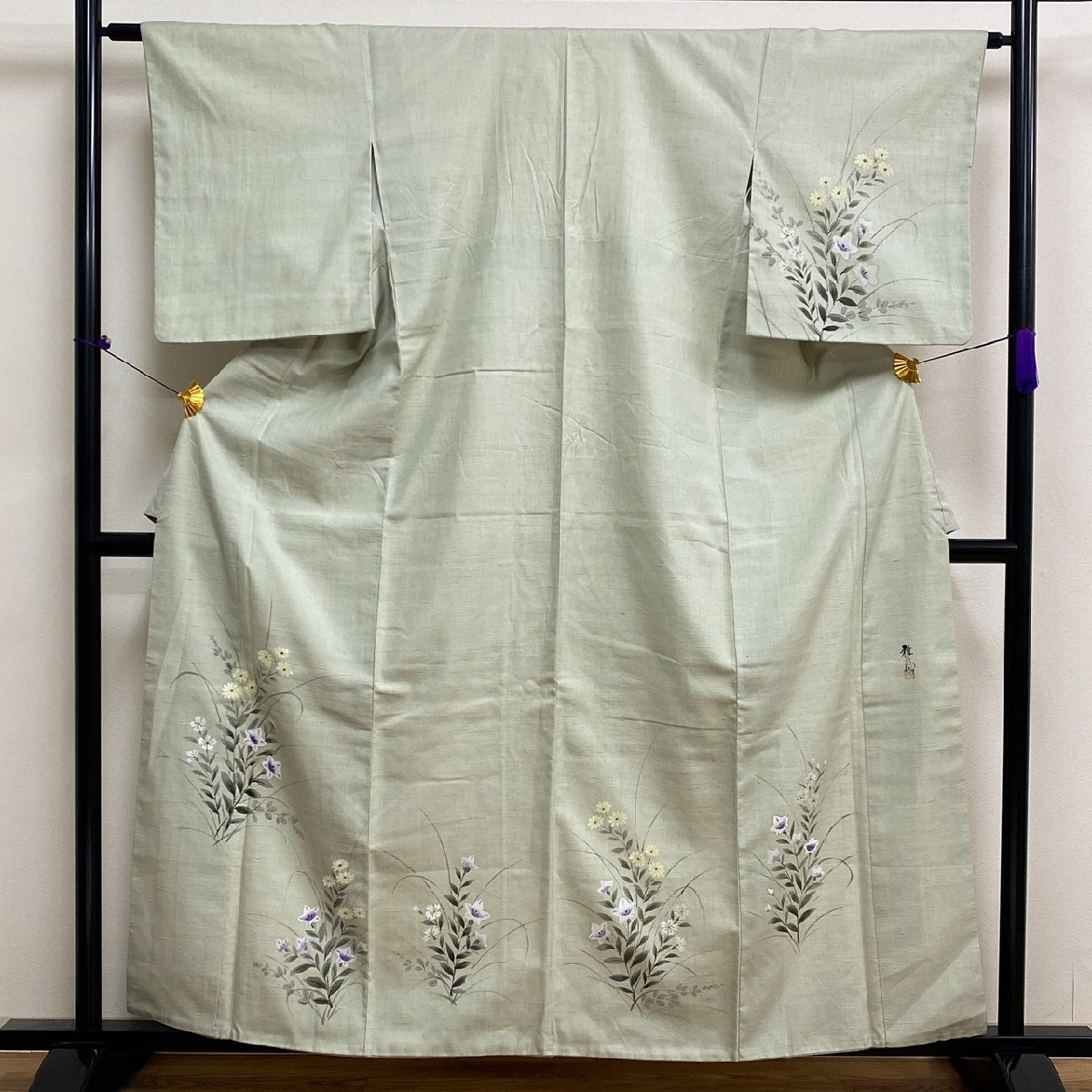 着物月花 作家物 手描き染 品のある花 紬訪問着 正絹 ki474の画像3
