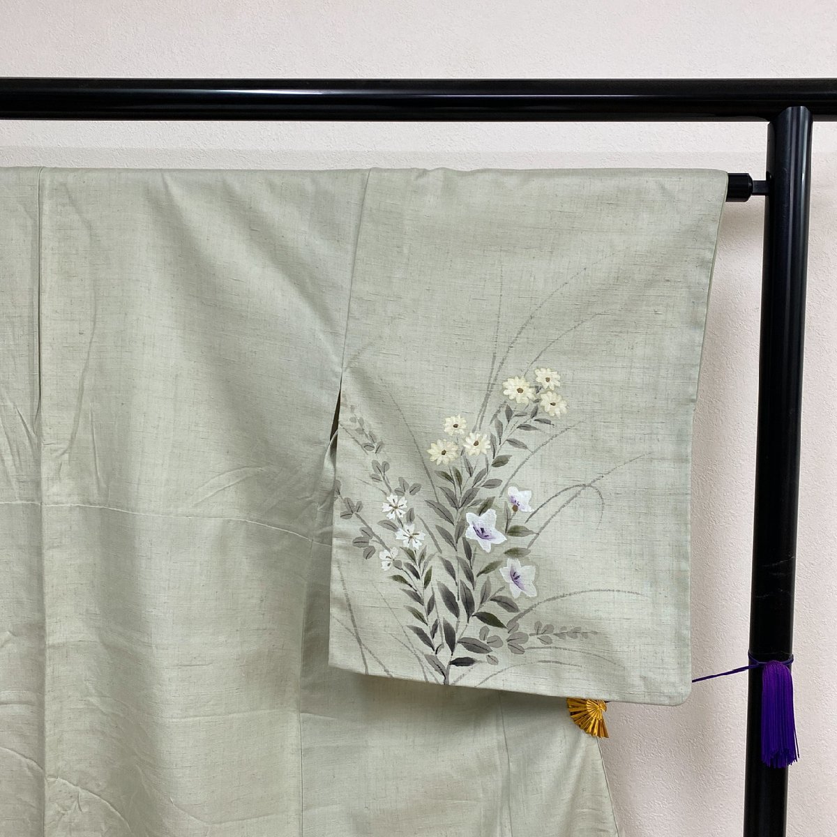 着物月花 作家物 手描き染 品のある花 紬訪問着 正絹 ki474の画像4