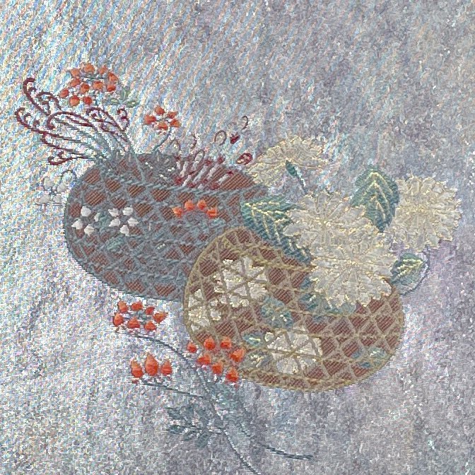 着物月花 引箔 品のある花 袋帯 お太鼓柄 正絹 金糸 ob911の画像5