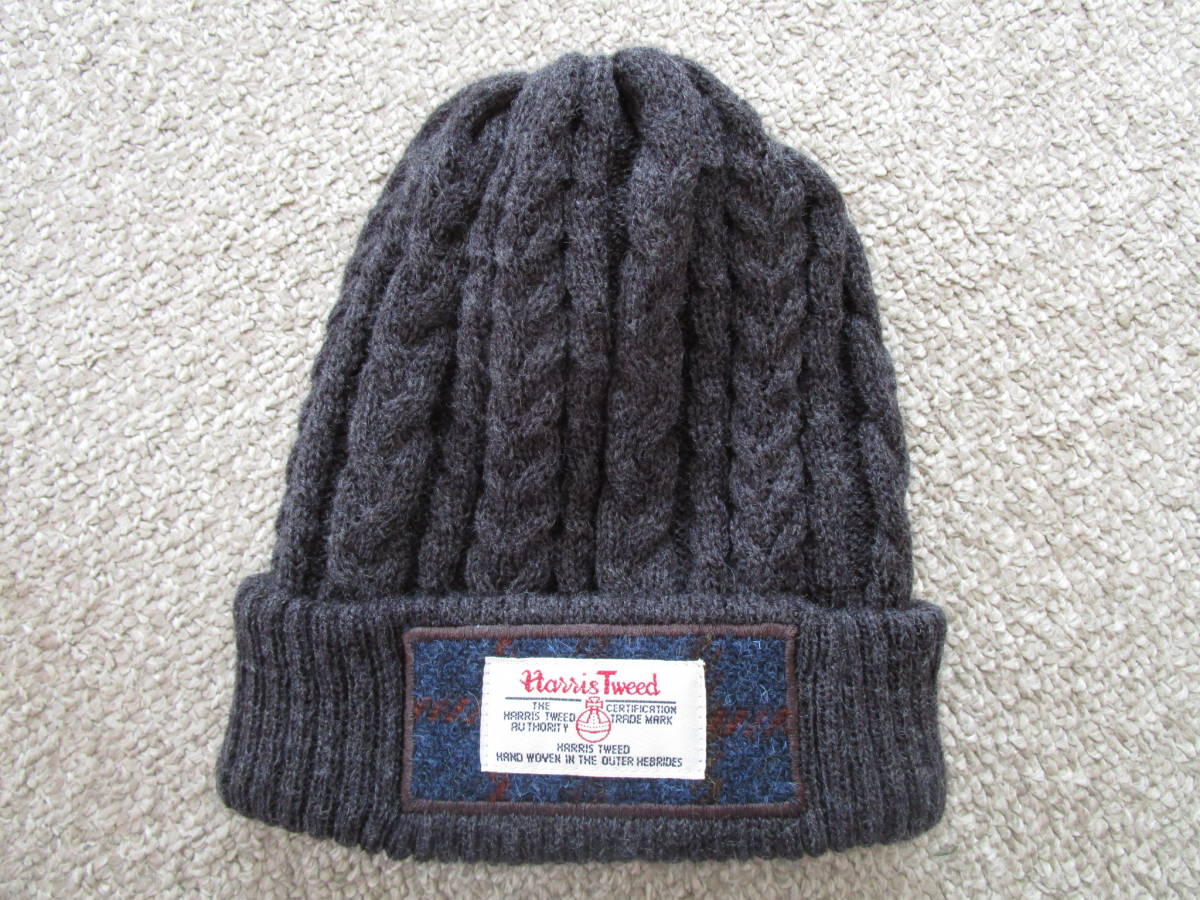 Harris Tweed Harris tweed * badge attaching knitted cap! size 52-54cm* unused goods 