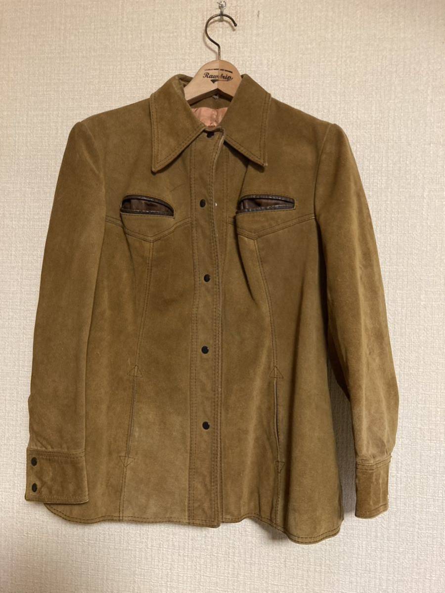 70s ヴィンテージMontgomery Wardレザーシャツジャケット スエードウエスタンシャツジャケットの画像1