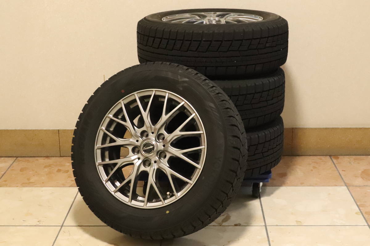 UBUV6-1-3 □ HOT STUFF ホイール Exceeder エクシーダー タイヤ YOKOHAMA ice GUARD iG60 215/60R16 95Q 16インチ 5穴 4本セット 中古_画像1