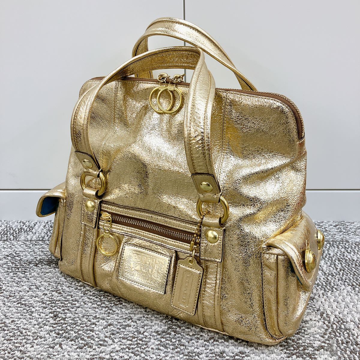 【箱袋付】COACH POPPY トートバッグ 13829 ゴールド/青緑 コーチ ポピー 管2538_画像10