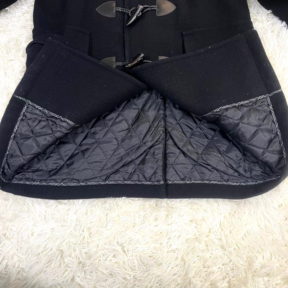 1278【極美品 山Pモデル】BURBERRY BLACK LABEL バーバリー ブラックレーベル ダッフルコート ロング丈 ステンカラー シャドーチェック 黒_画像6