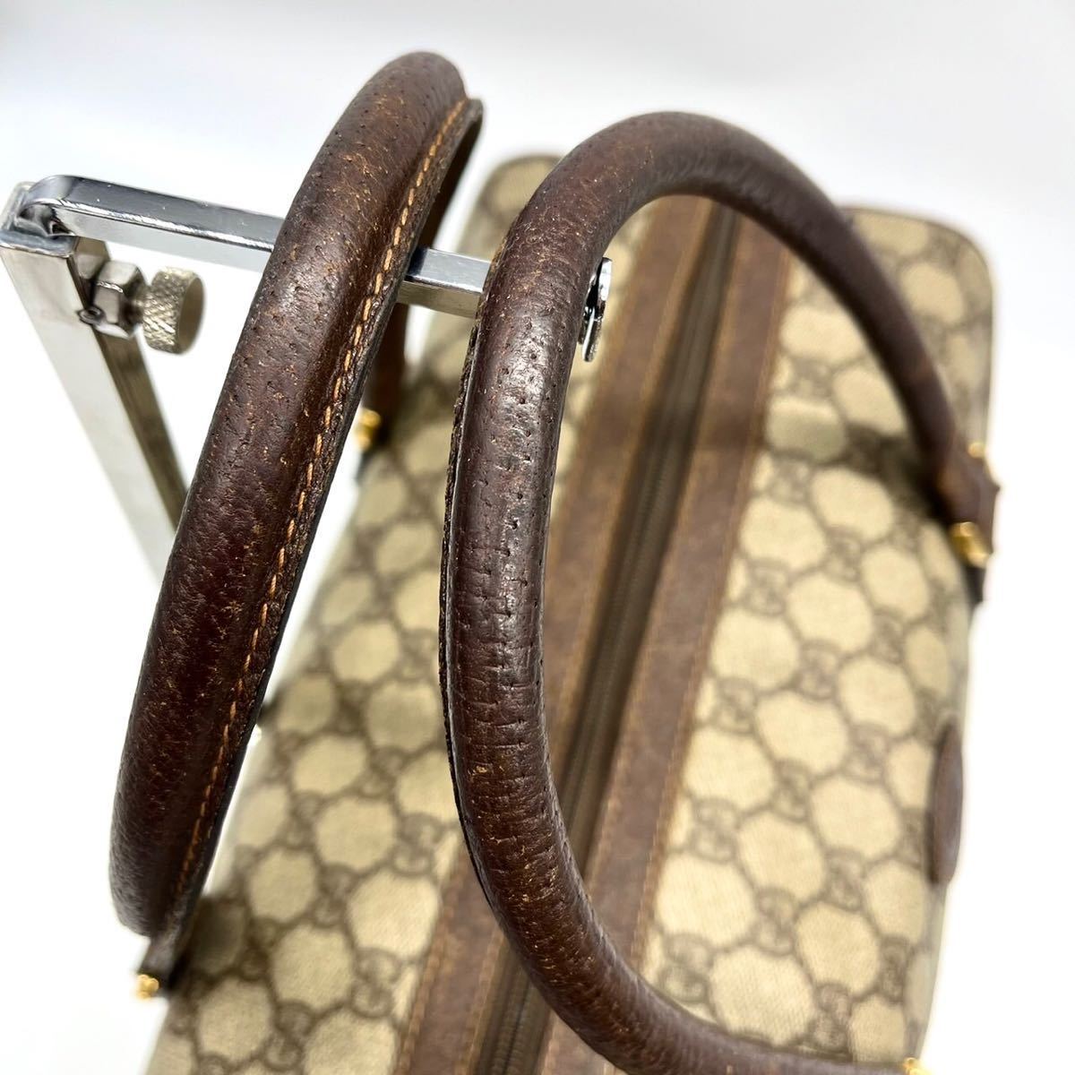 1422 希少モデル 廃盤● GUCCI オールドグッチ ミニボストン ハンドバッグ GG柄 PVC シェリーライン インターロッキング レザー 本革 金具_画像6