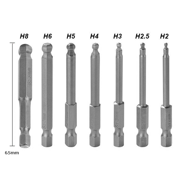 7pc ボールポイントヘックスビットソケット インパクト対応 65mm YZE023_画像2