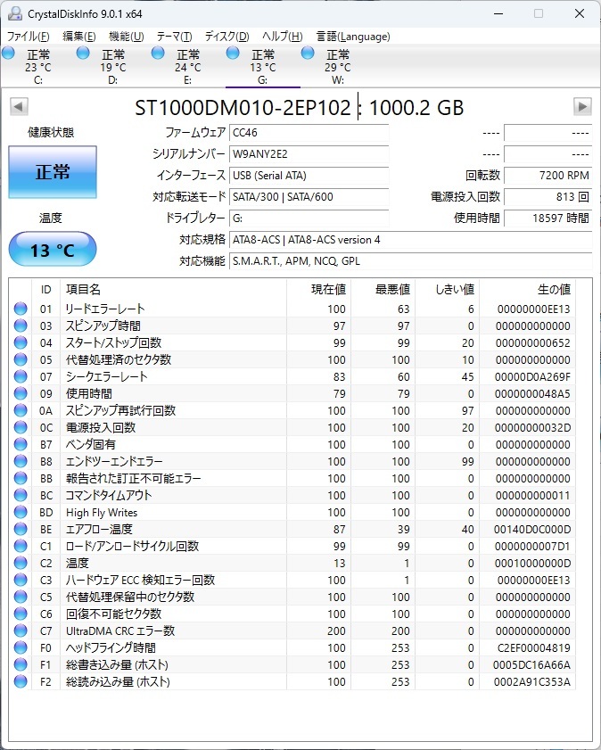 【A800】I-O DATA 外付HDD HDCZ-UT1WC 1TB SEAGATE製HDD搭載 正常判定品 ACアダプタ USBケーブル付属_画像6