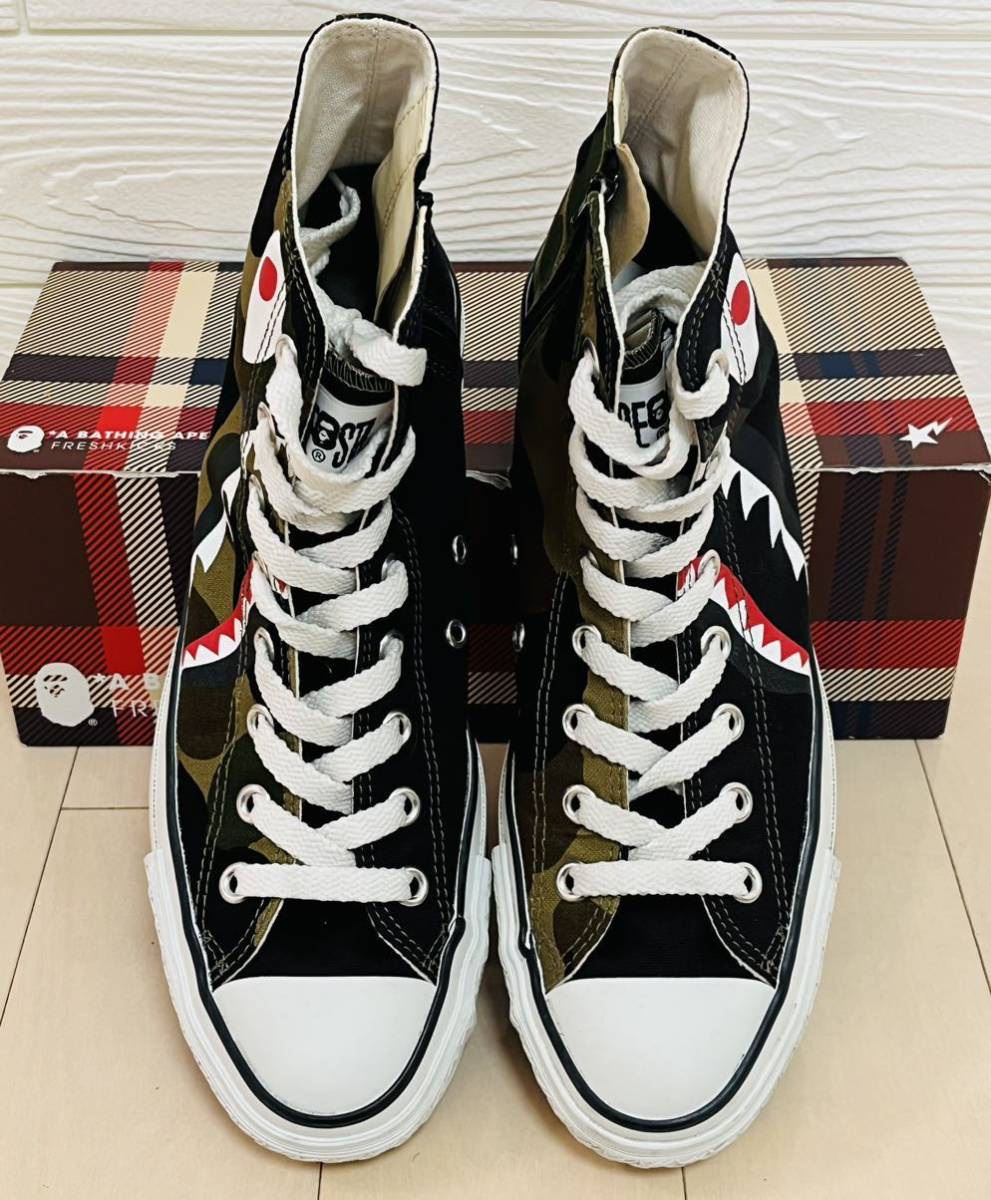 【美品】A BATHING APE ア ベイシング エイプ ★converse shark canvas APE STA 001FWA201023X スニーカー 26.5cm 8.5 迷彩×ブラック 箱付_画像6