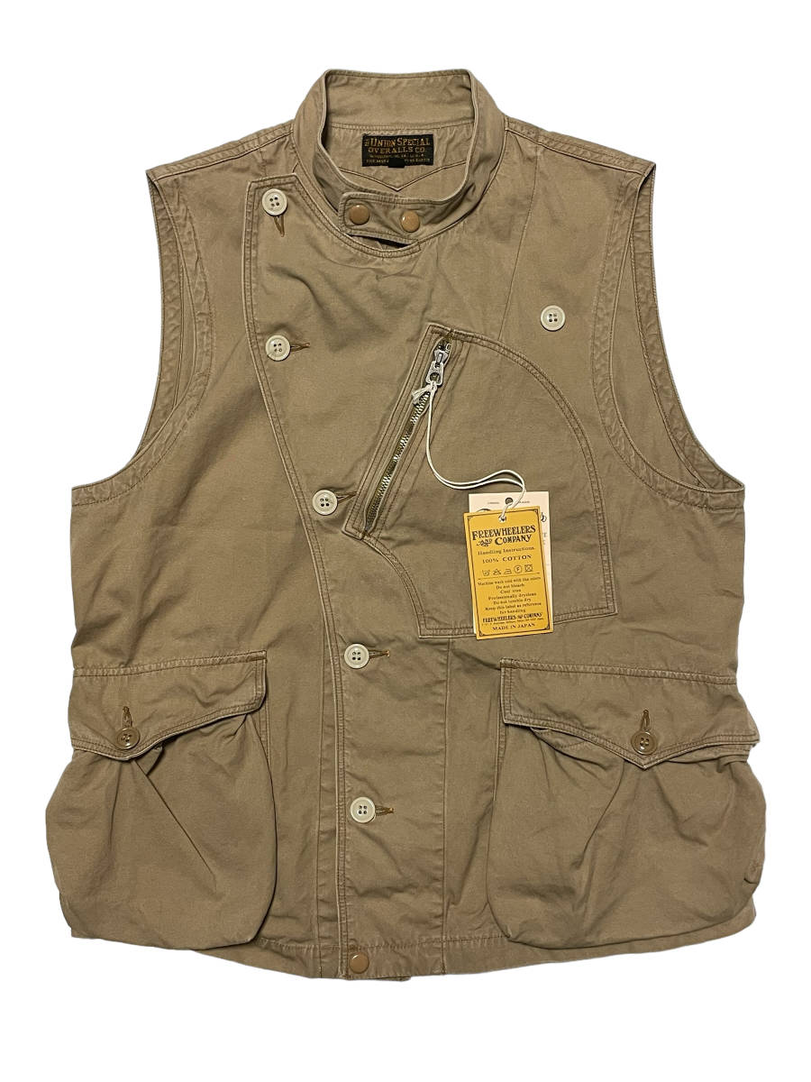 38 FREEWHEELERS UNION SPECIAL OVERALLS AVIATOR’S VEST SAND BEIGE フリーホイーラーズ ユニオンスペシャル アビエーターズベスト_画像1