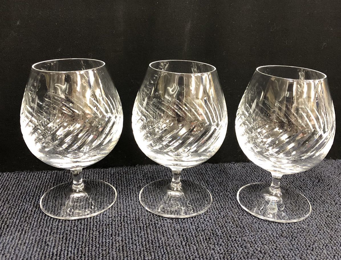 【中古品】ブランデーグラス クリスタル？ ワイン 酒器 ワイングラス 3客セット ガラス M32の画像1
