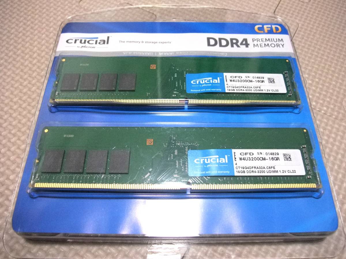 ★ Crucial クルーシャル Micron 32GB 16GB×2枚 DDR4-3200 PC4-25600 CT16G4DFRA32A.C8FE 1.2V CL22 CFD 片面 マイクロンチップ 動作品_画像1
