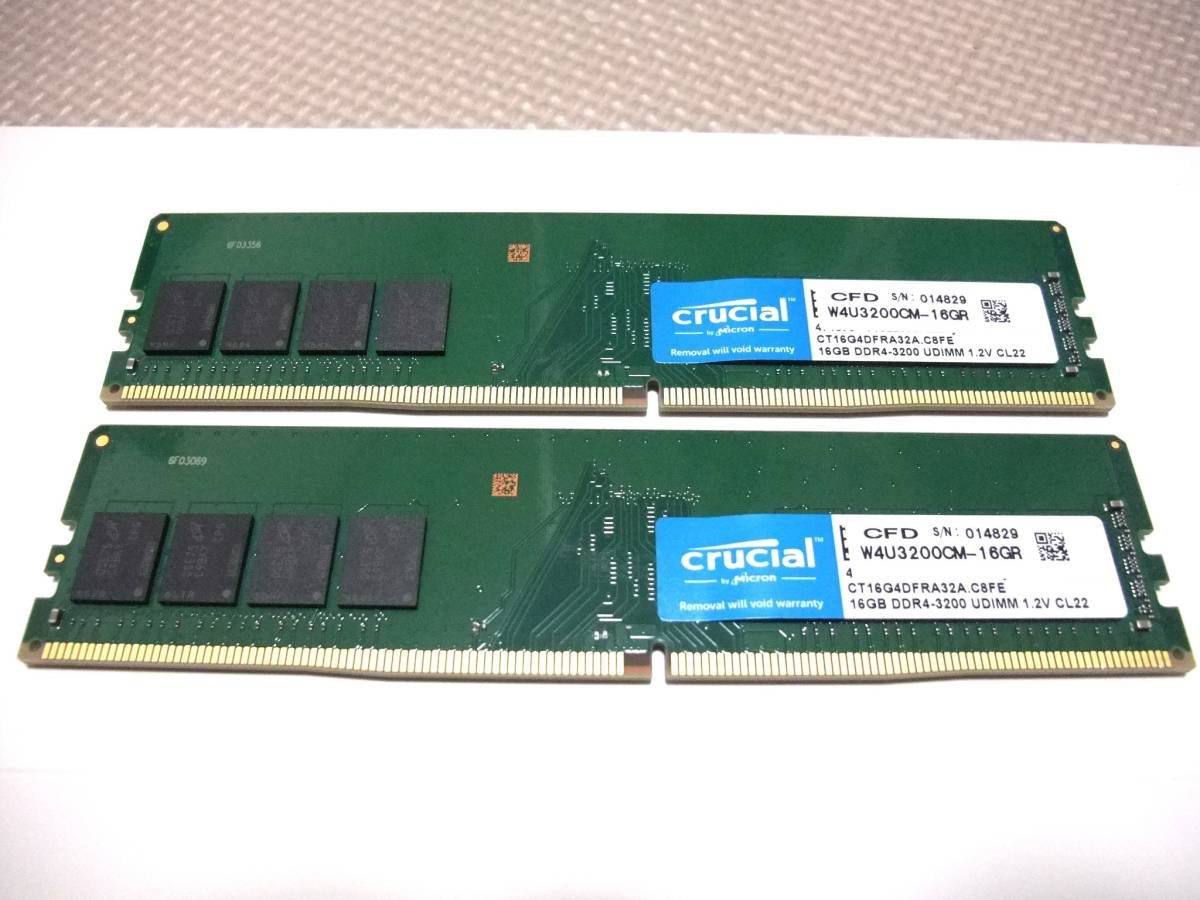 ★ Crucial クルーシャル Micron 32GB 16GB×2枚 DDR4-3200 PC4-25600 CT16G4DFRA32A.C8FE 1.2V CL22 CFD 片面 マイクロンチップ 動作品_画像3