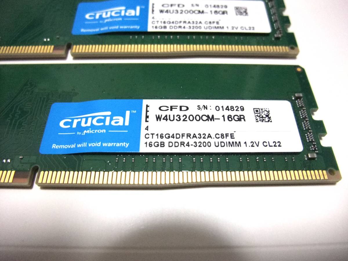 ★ Crucial クルーシャル Micron 32GB 16GB×2枚 DDR4-3200 PC4-25600 CT16G4DFRA32A.C8FE 1.2V CL22 CFD 片面 マイクロンチップ 動作品_画像4