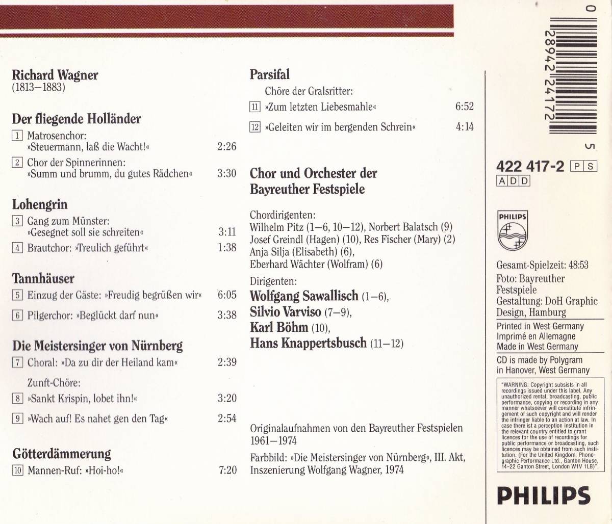 廃盤超希少 初期西独盤 サヴァリッシュ ヴァルヴィーゾ ベーム クナッパーブッシュ バトロイト祝祭管 ワーグナー 楽劇 合唱 作品集の画像2