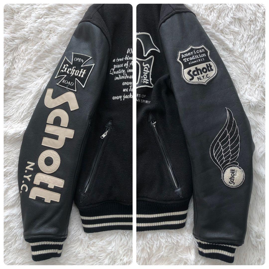 schott スタジャン ブルゾン 黒 - スタジャン schott スタジャン ブルゾン 黒 - スタジャン