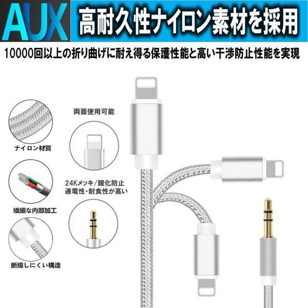 送料無料 iPhone AUX ケーブル オーディオ ライトニング 変換 ケーブル Aux端子接続 3.5mm Lightning 音楽再生 車 スピーカ ヘッドホン 1m_画像2