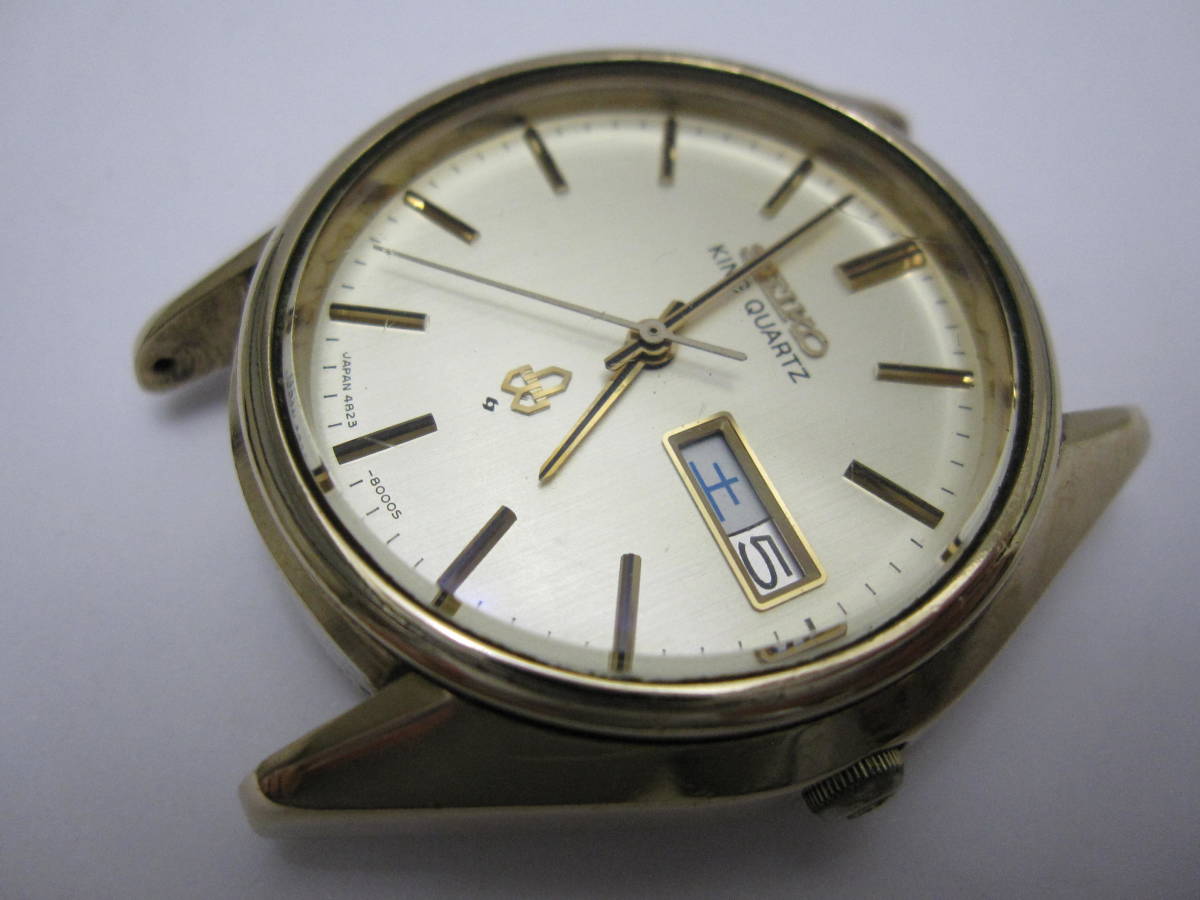 【YT-TC20-3】SEIKO/セイコー 4823-8000 KING QUARTZ、KQ、キングクォーツ 3針デイデイトQZ CAP GOLD フェイスのみ 稼働品_画像1