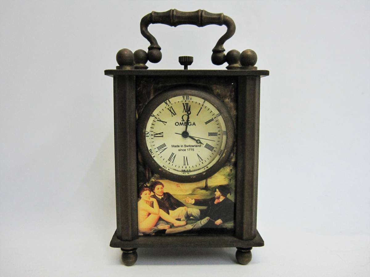 【YT-TC⑤20】OMEGA/オメガ 置時計 3針手巻 アダムとイブ、西洋絵画 アンティーク 稼働品