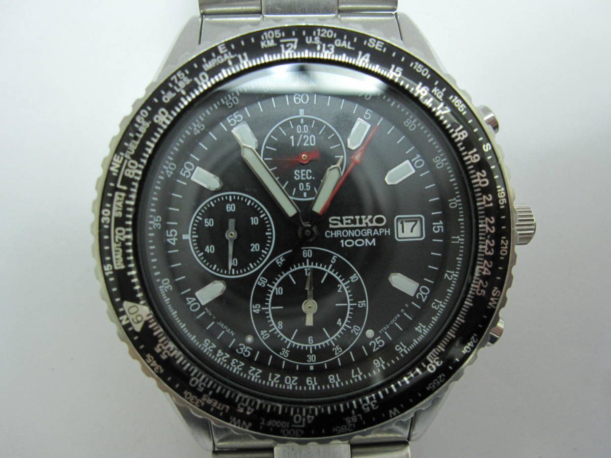 【YT-TC24-7】SEIKO/セイコー 7T92-0CF0 パイロット クロノグラフ 3針デイトQZ 黒文字盤 稼働品_画像2