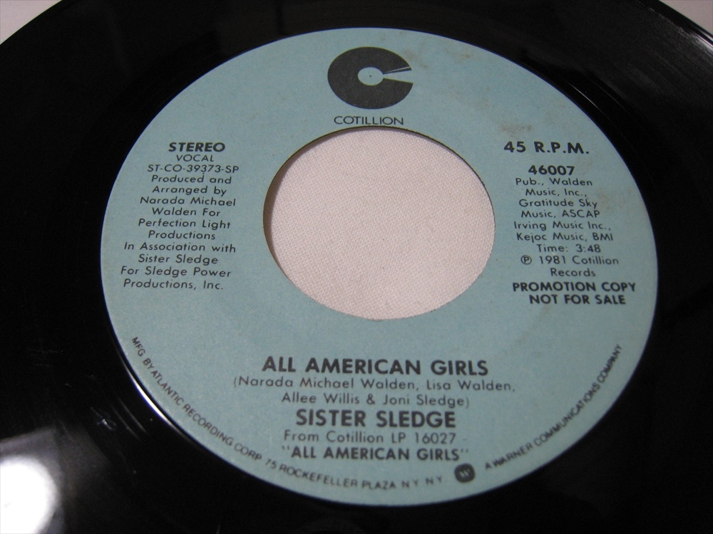 【7”】●白プロモ MONO/STEREO● SISTER SLEDGE / ALL AMERICAN GIRLS US盤 シスター・スレッジ アメリカン・ガールズ_画像3