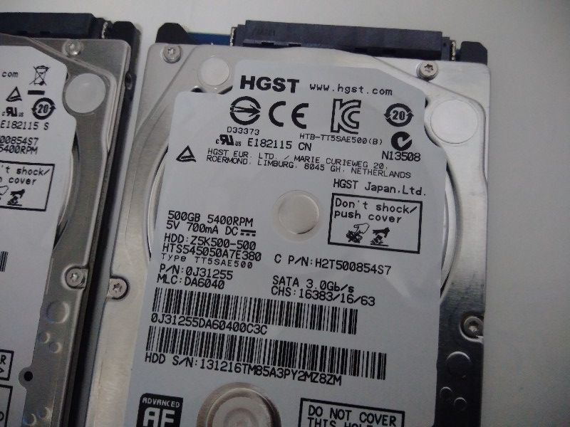 ■ 35時間 ＋ 1212時間　うす型　日立＆HGST　500gb HDD　2個セット ノート用 ／正常判定　送料無料_画像4