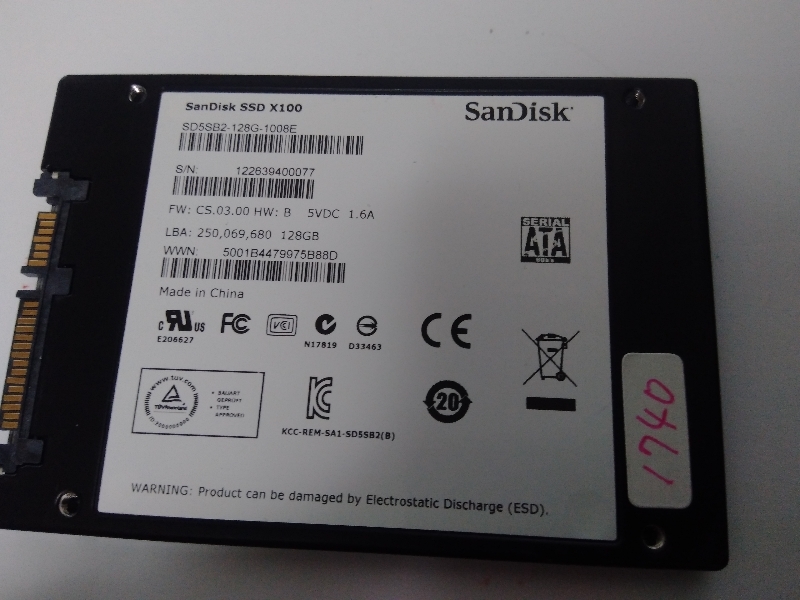 ■ SSD ■ 128GB （1740時間）　X100　SanDisk　正常判定　送料無料_画像2