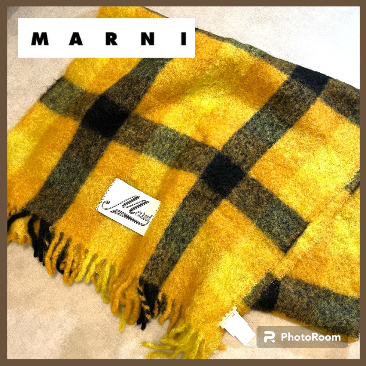 【 美品 】  マルニ MARNI モヘヤ チェック ストール 大判 ポンチョ