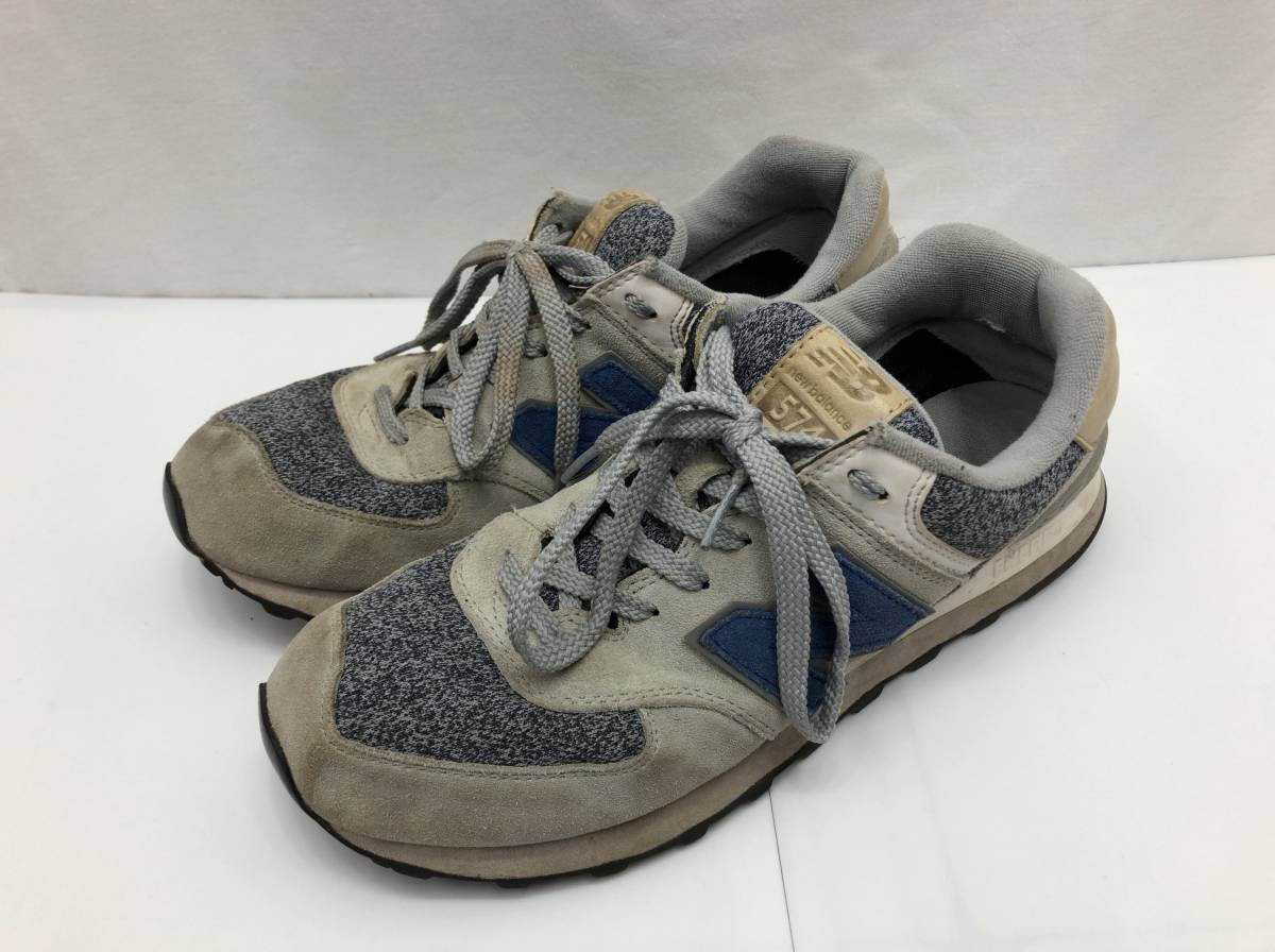 new balance 574 スニーカー ニットxスエード メンズ 27.5cm グレーxネイビー系 24011802i1の画像1