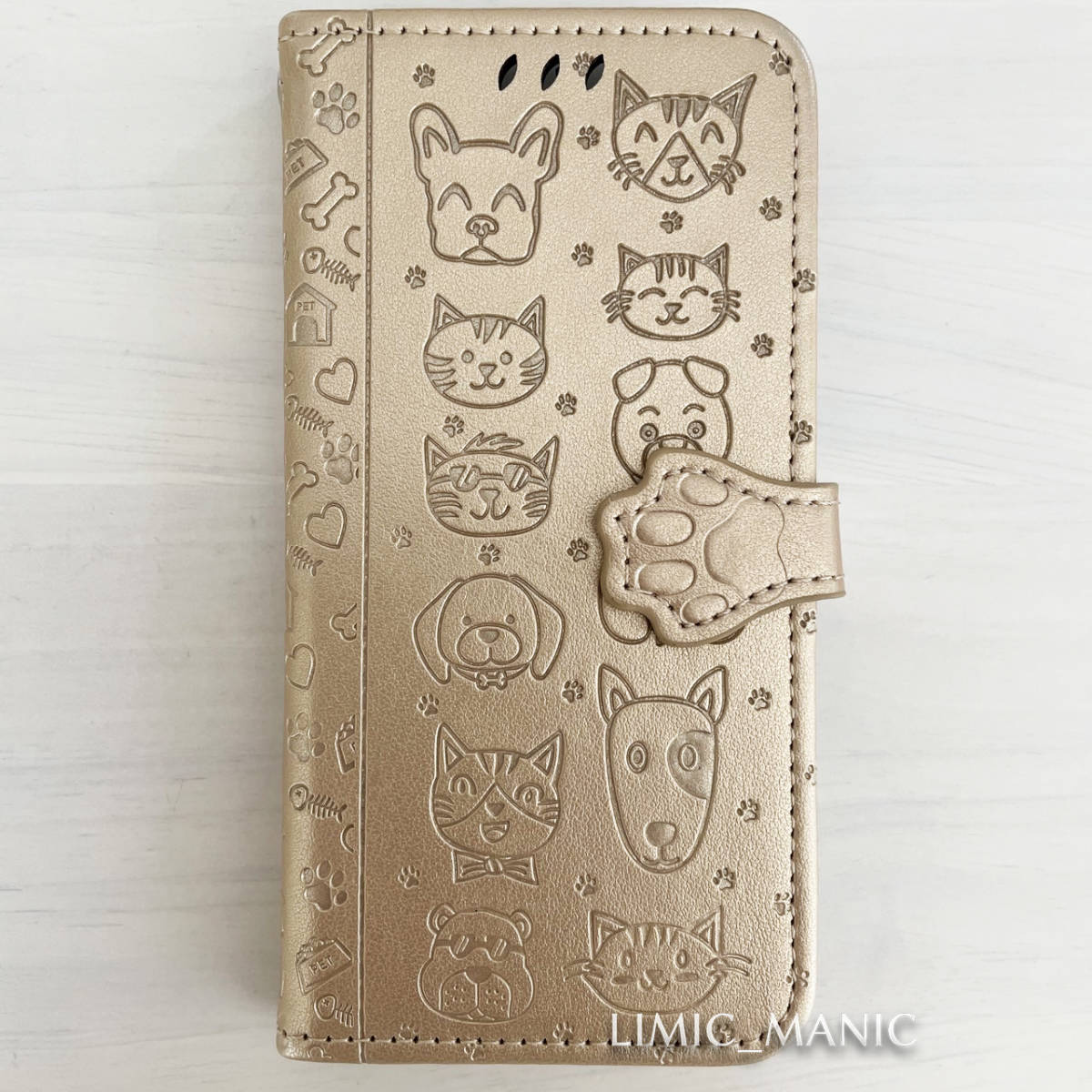 iPhone 6 6s 7 8 SE (第2世代/第3世代) SE2 SE3 ケース スマホ 手帳型 ゴールド 金 金色 GOLD 猫 CAT 猫ちゃん 犬 ワンちゃん DOG_画像1