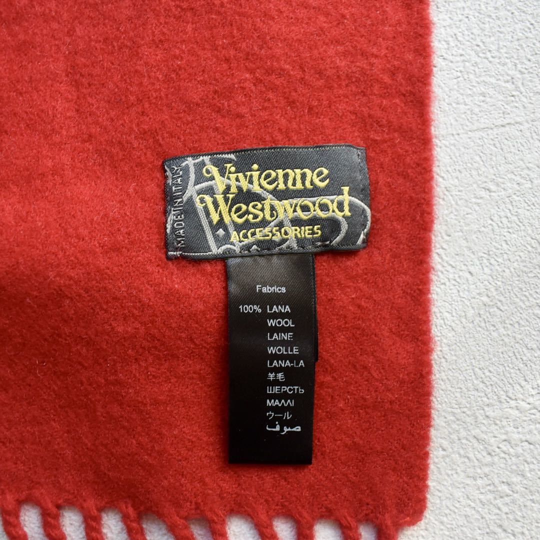 vivienne westwood デカ刺繍ロゴ  ウール マフラー レッドの画像4