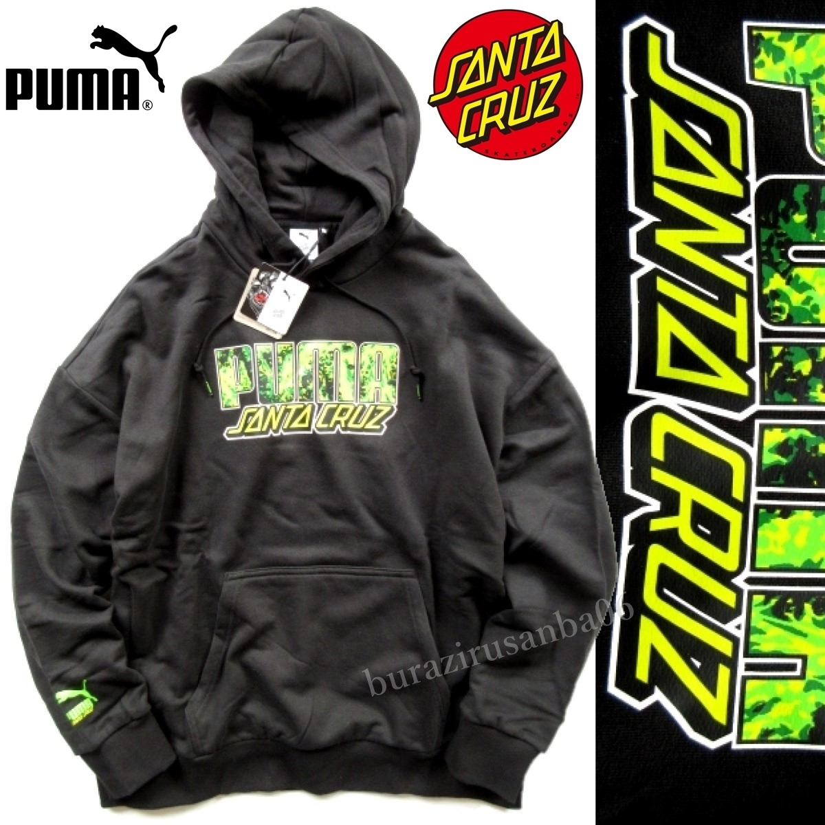 未使用 定価10,450円 プーマ PUMA X SANTA CRUZ HOODIE サンタクルーズ コラボ スウェット パーカー フーディー 黒 US/M L相当 ゆるめ_少量のみ