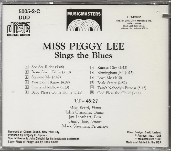 MISS PEGGY LEE Sings the Blues