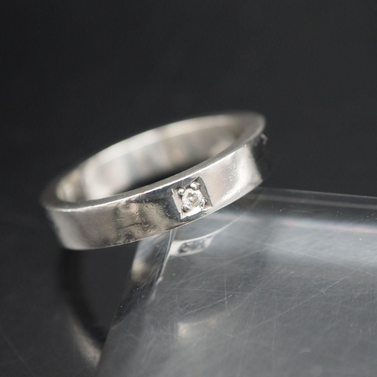 G724 ダイヤモンド SILVER刻印 リング デザイン シルバー 指輪 4月誕生石 9号の画像1