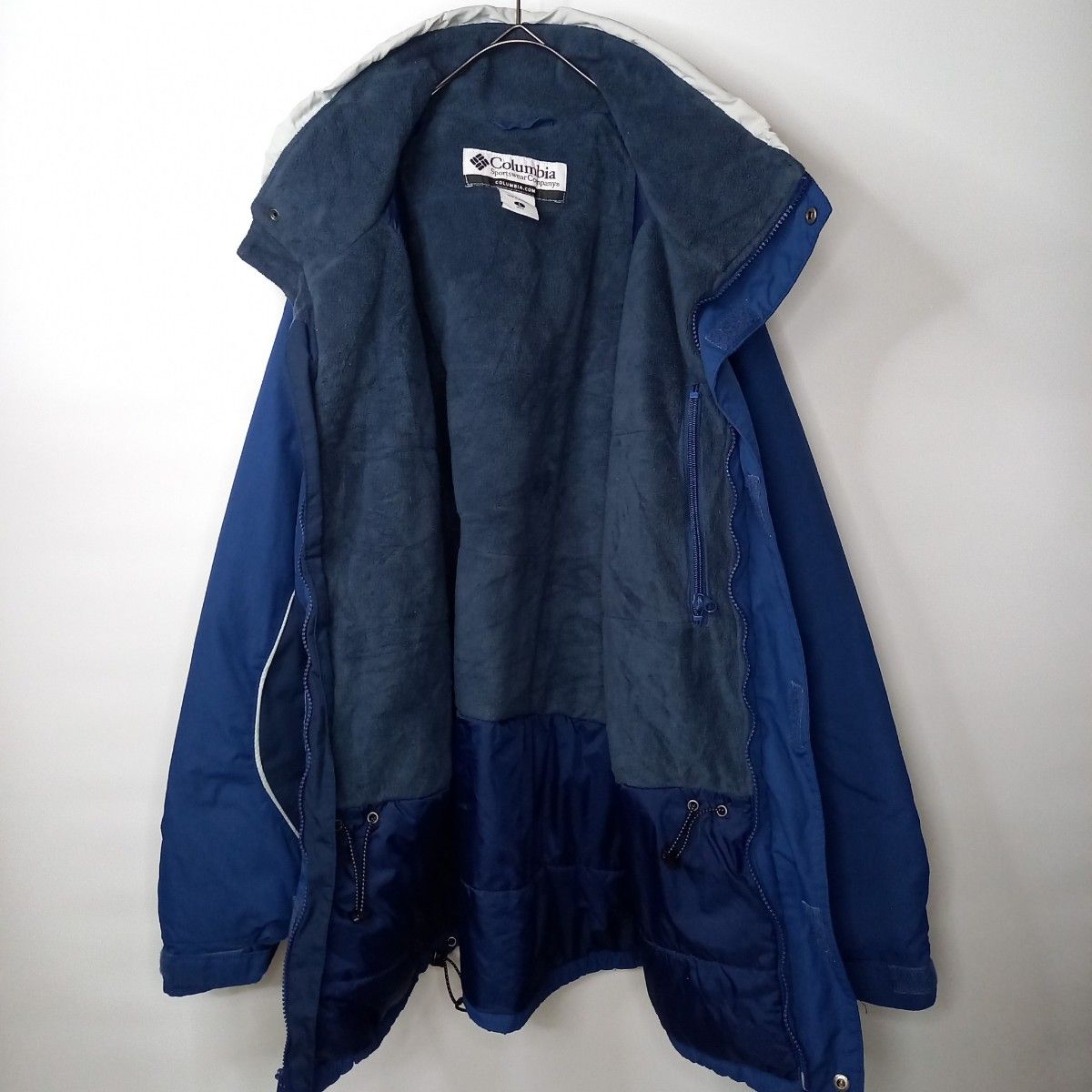 90s　コロンビア　中綿　ダウンジャケット　　裏起毛　シェルド　シンチラ　刺繍　ブルー　青　L　古着 アウトドア キャンプ 防寒