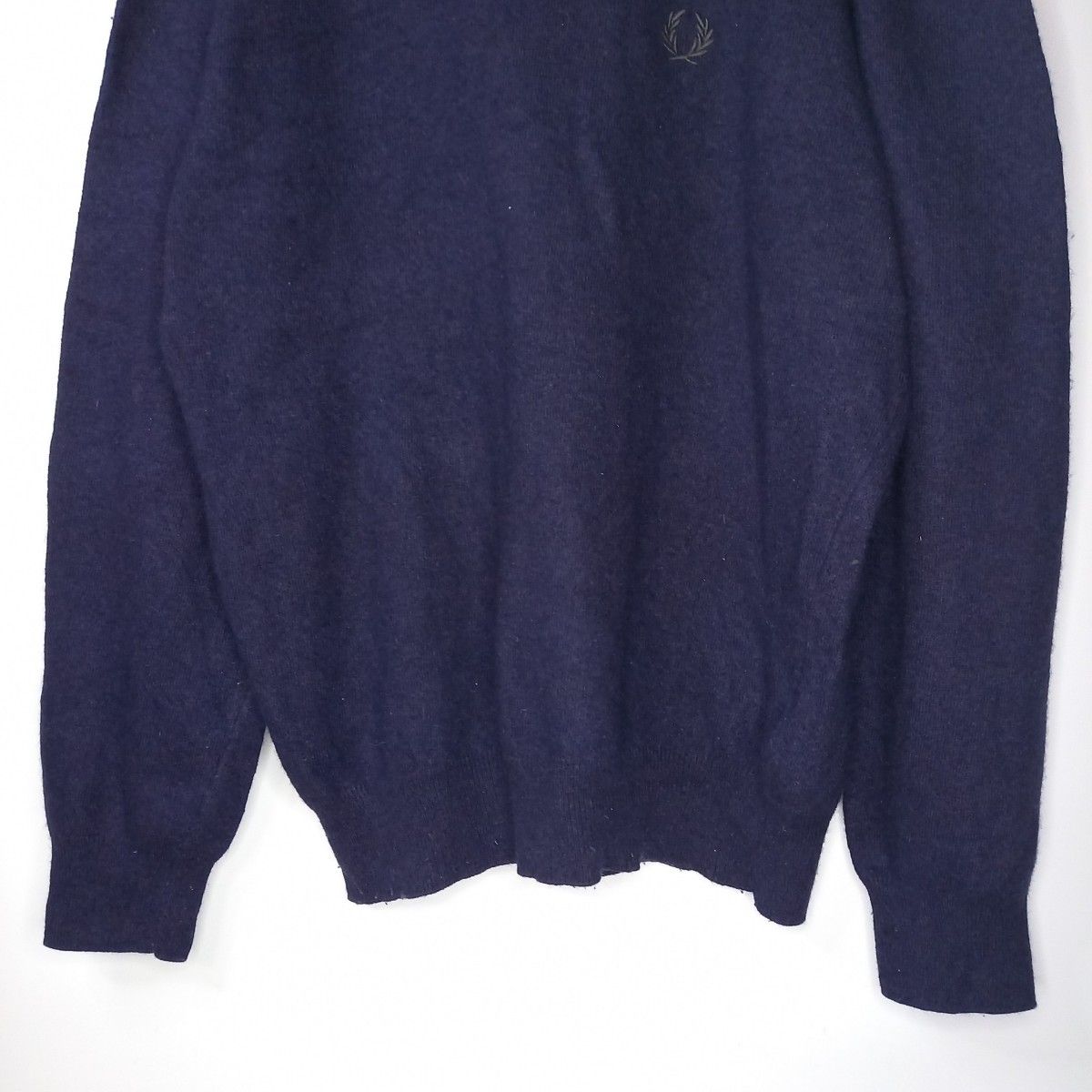 イタリア製　フレッドペリー　カシミア　ニット　セーター　無地　刺繍ロゴ　ネイビー　M　 長袖 クルーネック